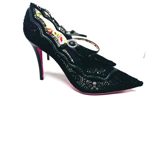 Gucci Women's Virginia Leather and Lace Mary Jane Pointed Toe Pumps sz EU 39.5 - Picture 9 of 11